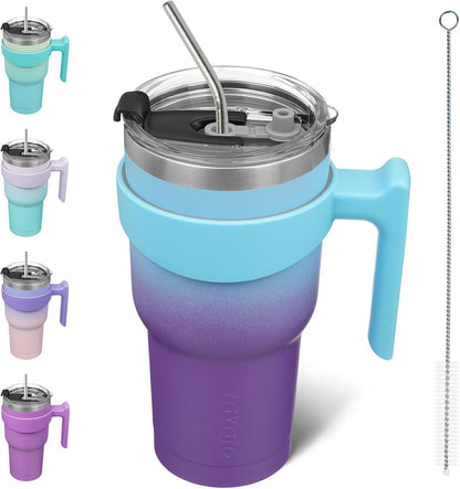 BJPKPK Tumbler With Handle And Straw Lid 40 oz Stainless Steel Insulated Coffee Tumbler Cups For Home, Office or Car,Turquoise