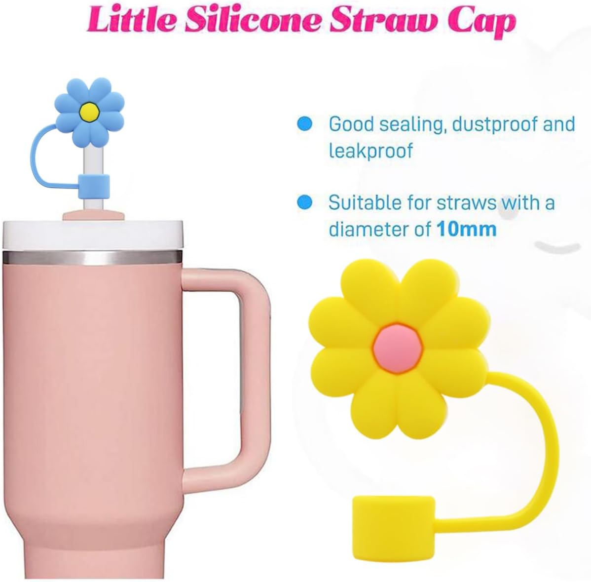 Straw Cover Cap for Stanley Cup,Silicone Straw Topper 10 mm 0.4 in Reusable Straw Tips Lids,Straw Tip Covers for Stanley Cups Accessories