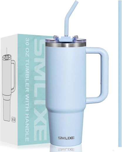 40 oz Tumbler with Handle and Straw Lid,Insulated Reusable Stainless Steel Water Bottle Travel Mug，Cupholder Friendly Double Wall Vacuum Sealed Cup (Black)