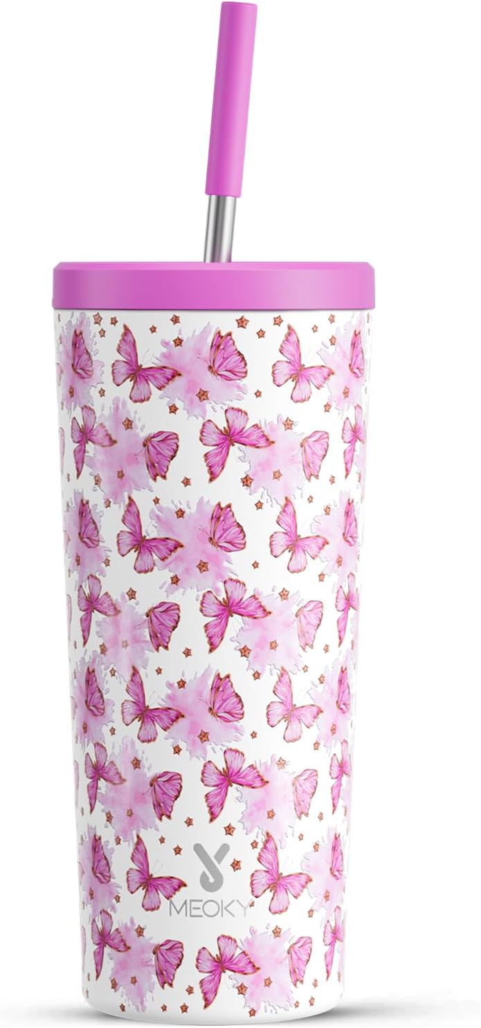 Meoky 24 oz Insulated Tumbler with Lid and Straw, Stainless Steel Vacuum Insulated Tumbler, Keeps Cold for 24 Hours, 100% Leak Proof, Fits in Car Cup Holder (Night)