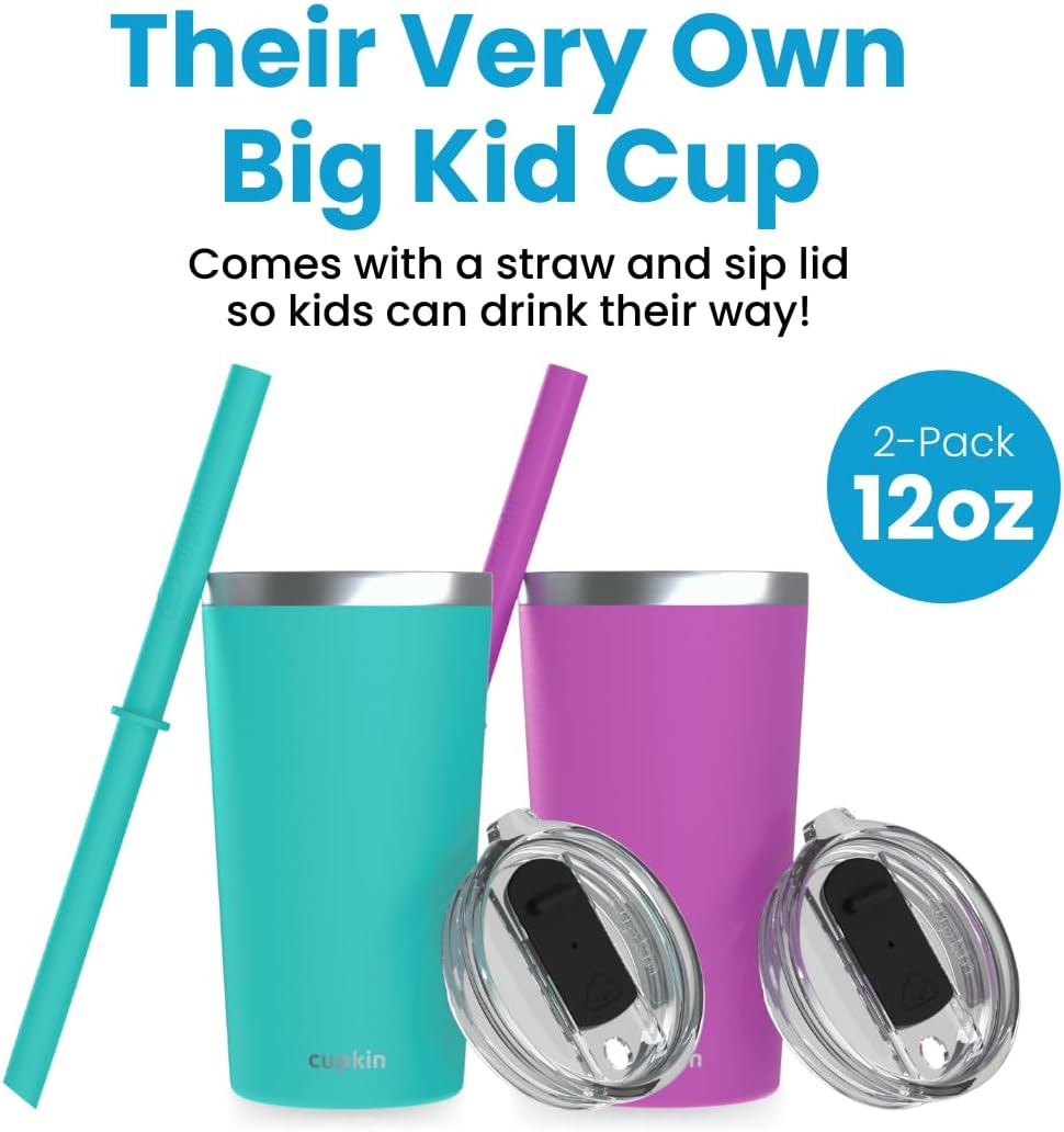 CUPKIN Stainless Steel Insulated Tumbler with Lid and Straw, 20 oz Stainless Steel Cups, Set of 2 Travel Coffee Mug for Adults, Iced Coffee Cup with Lid, Tumbler for Travel (Coral + Yellow)