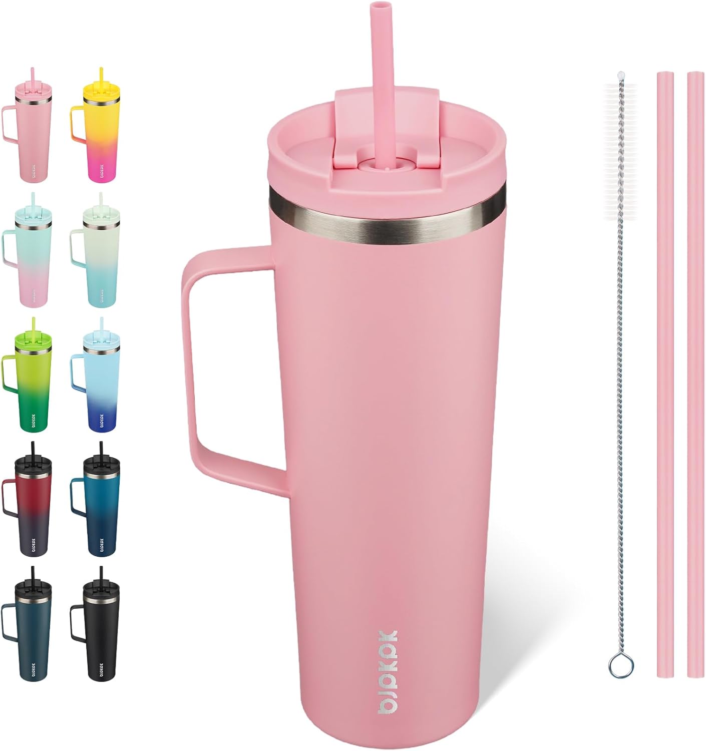 BJPKPK Insulated Tumbler with Handle, 18oz Insulated Tumblers with Lid and Straw, Stainless Steel Metal Water Bottles, Coffee Travel Mugs, Cups, Marshmallow