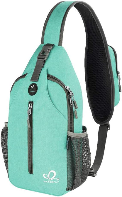 WATERFLY Crossbody Sling Backpack Sling Bag Travel Hiking Chest Bag Daypack (Black)