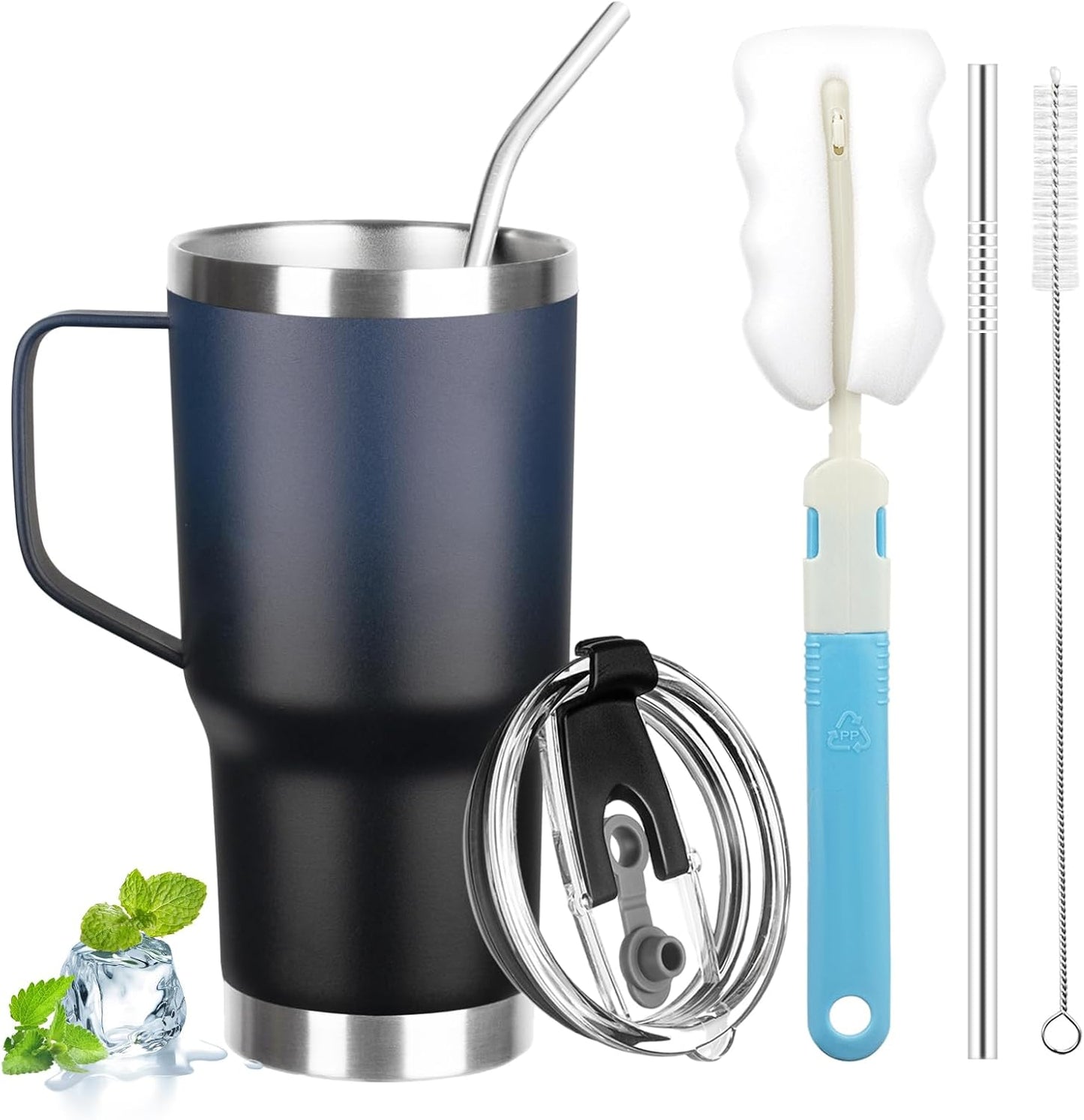20 oz Tumbler with Handle, Stainless Steel Insulated Tumbler with Lid and Straw, Double Wall Vacuum Coffee Mug Tumbler, Insulated Coffee Thermal Cup for Cold and Hot (Light Purple)
