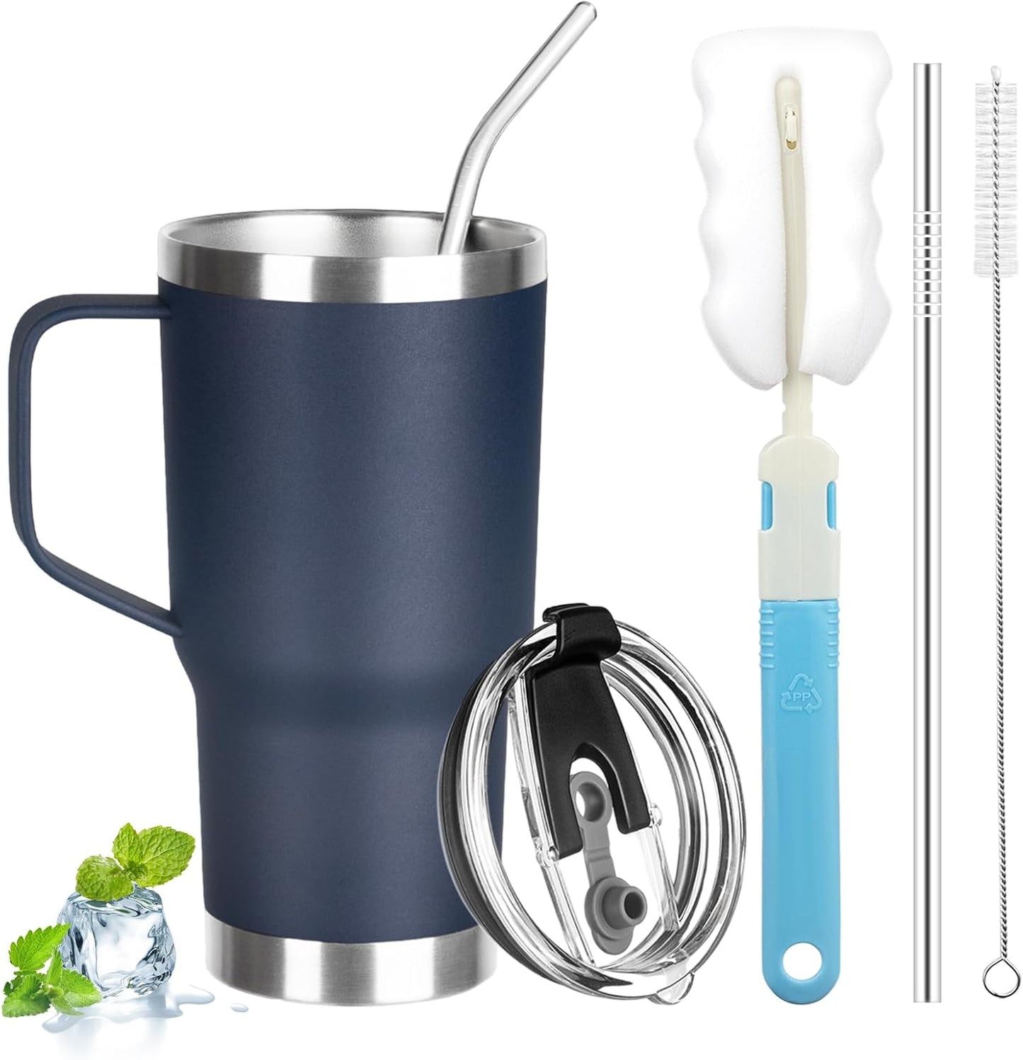 20 oz Tumbler with Handle, Stainless Steel Insulated Tumbler with Lid and Straw, Double Wall Vacuum Coffee Mug Tumbler, Insulated Coffee Thermal Cup for Cold and Hot (Light Purple)