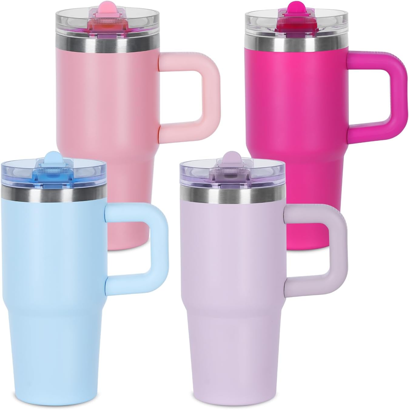 14 oz Tumbler for kids with Detachable Flip Straw Lid and handle, 100% Leak Proof 14 oz mini cup, Stainless Steel Vacuum Insulated Tumbler, Wide Mouth Easy to Clean, Keep Cold or Hot (Pink)