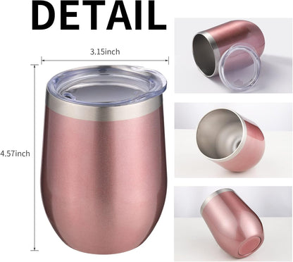 12oz/4 Pack Wine Tumbler Glasses with Lid Stemless Double Wall Vacuum Stainless Steel Travel Tumbler Keeping Cold & Hot for Wine,Coffee,Cocktails,Drinks-Family and Gifts (Multi color-dark)