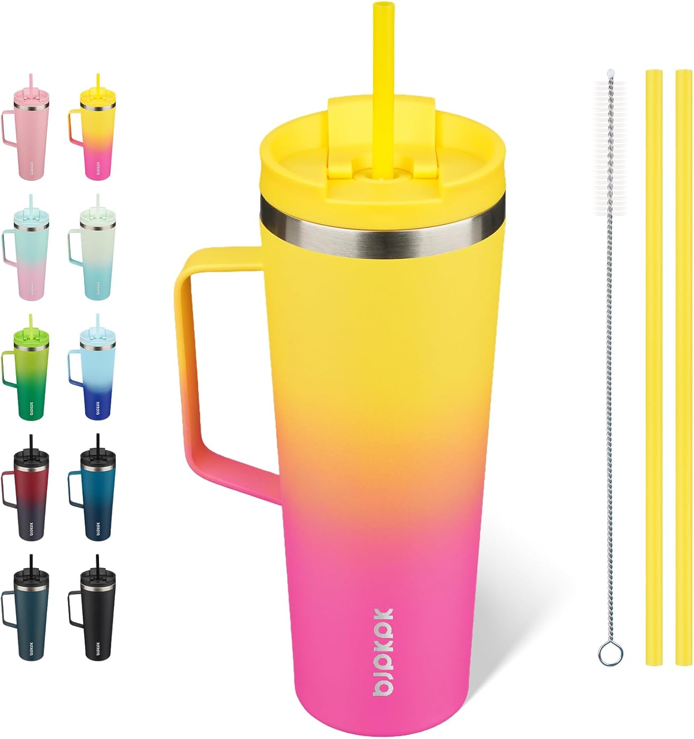 BJPKPK Insulated Tumbler with Handle, 18oz Insulated Tumblers with Lid and Straw, Stainless Steel Metal Water Bottles, Coffee Travel Mugs, Cups, Marshmallow
