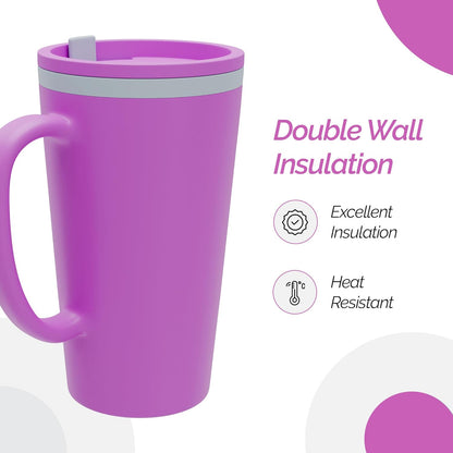 Copco Cone Desk Mug, 16 oz - Double Wall Insulated Coffee Mug with Twist-Off Lid, Handle & Slide Tab - Travel-Friendly Cup for Hot or Cold Drinks, BPA-Free, Microwave & Dishwasher Safe (Brown)
