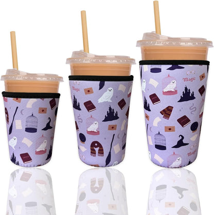 Reusable Insulated Neoprene Iced Coffee Cup Sleeve, Durable Drink Sleeve for Cold Beverages, Beverage Holder for Iced Coffee, Floral Checkers