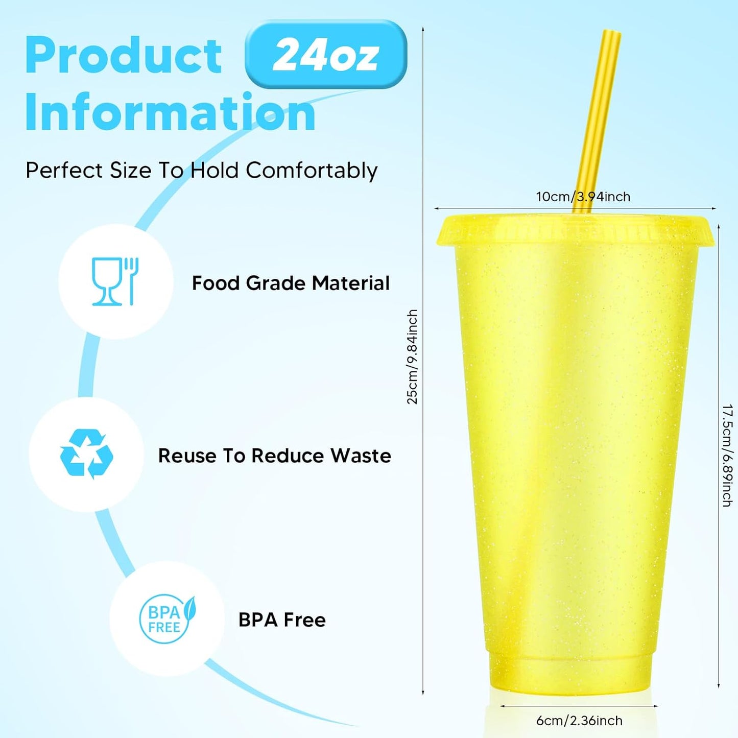 24 Pack Plastic Tumblers with Lids and Straw, Reusable Cups with Lids and Straws Colorful Cups for Cold Drink Iced Coffee, Plastic Tumbler Bulk for Party Birthday Gifts (24 oz, Stylish Colors)