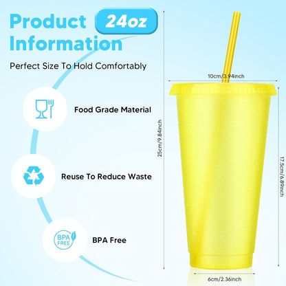 24 Pack Plastic Tumblers with Lids and Straw, Reusable Cups with Lids and Straws Colorful Cups for Cold Drink Iced Coffee, Plastic Tumbler Bulk for Party Birthday Gifts (24 oz, Stylish Colors)