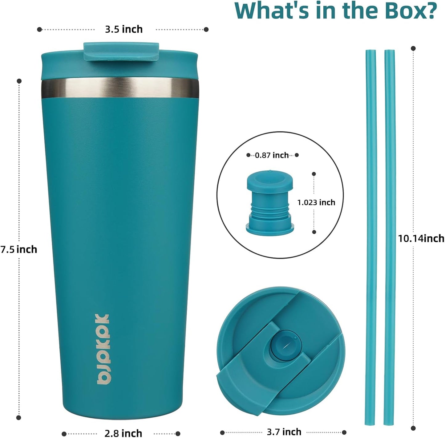 BJPKPK 22oz Insulated Tumbler With lid And Straw Stainless Steel Tumblers Travel Coffee Mug Reusable Thermal Cup,Sky