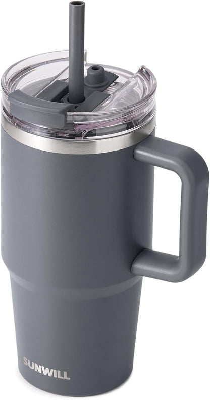 SUNWILL 20 oz Tumbler with Handle and Straw Leak Proof,Travel Coffee Mug with Lid, Stainless Steel Cup Insulated for Office & Gym, Cupholder Friendly, Powder Coated Orchid