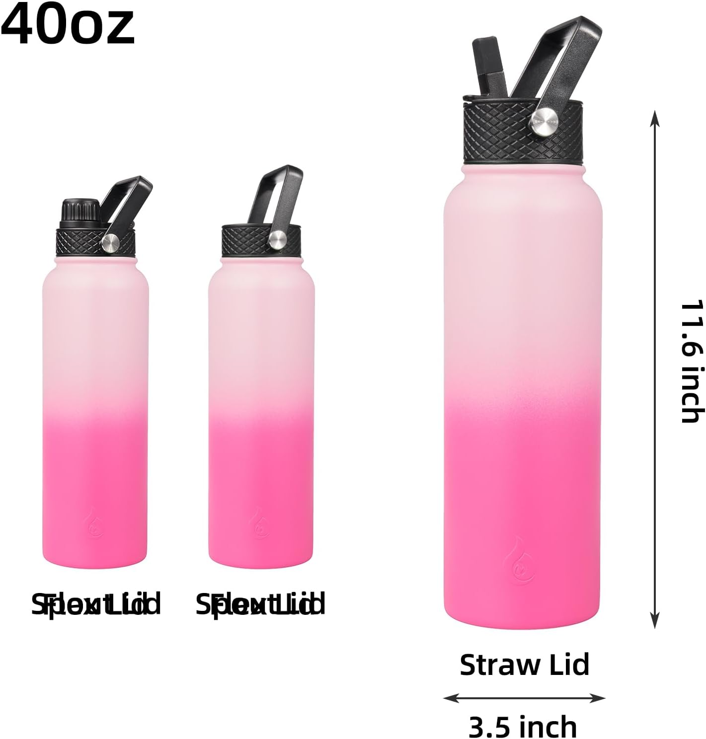 BJPKPK Insulated Water Bottles with Straw Lid, 40oz Stainless Steel Water Bottles with 3 Lids, BPA Free Leakproof Thermo, Tumblers, Cups for Sports, Gym- Midnight - Colors A