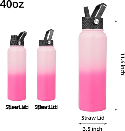 BJPKPK Insulated Water Bottles with Straw Lid, 40oz Stainless Steel Water Bottles with 3 Lids, BPA Free Leakproof Thermo, Tumblers, Cups for Sports, Gym- Midnight - Colors A
