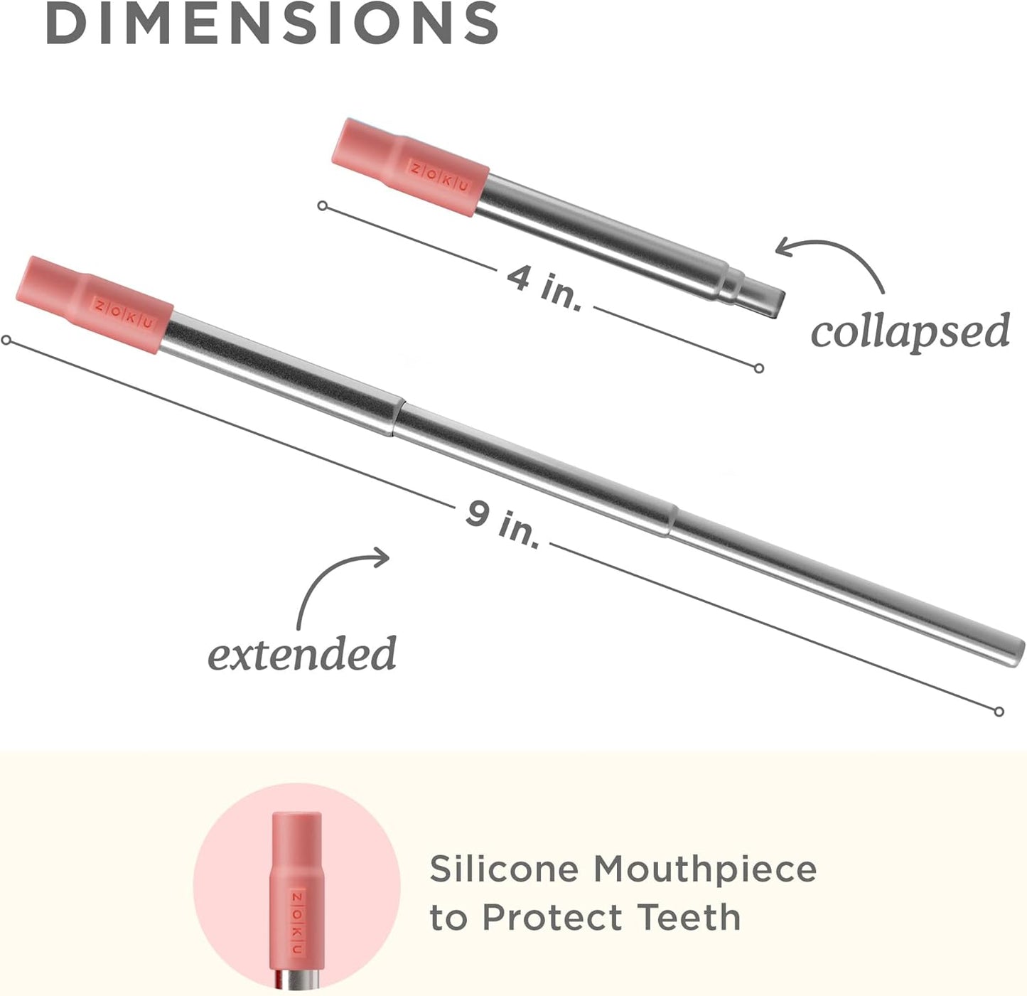 ZOKU Reusable Metal Straw with Case for Travel, Teal - Collapsible Stainless Steel Drinking Straw with Silicone Tip and Cleaner Brush, Ideal for Key Chains, Pockets, Purses