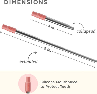 ZOKU Reusable Metal Straw with Case for Travel, Teal - Collapsible Stainless Steel Drinking Straw with Silicone Tip and Cleaner Brush, Ideal for Key Chains, Pockets, Purses