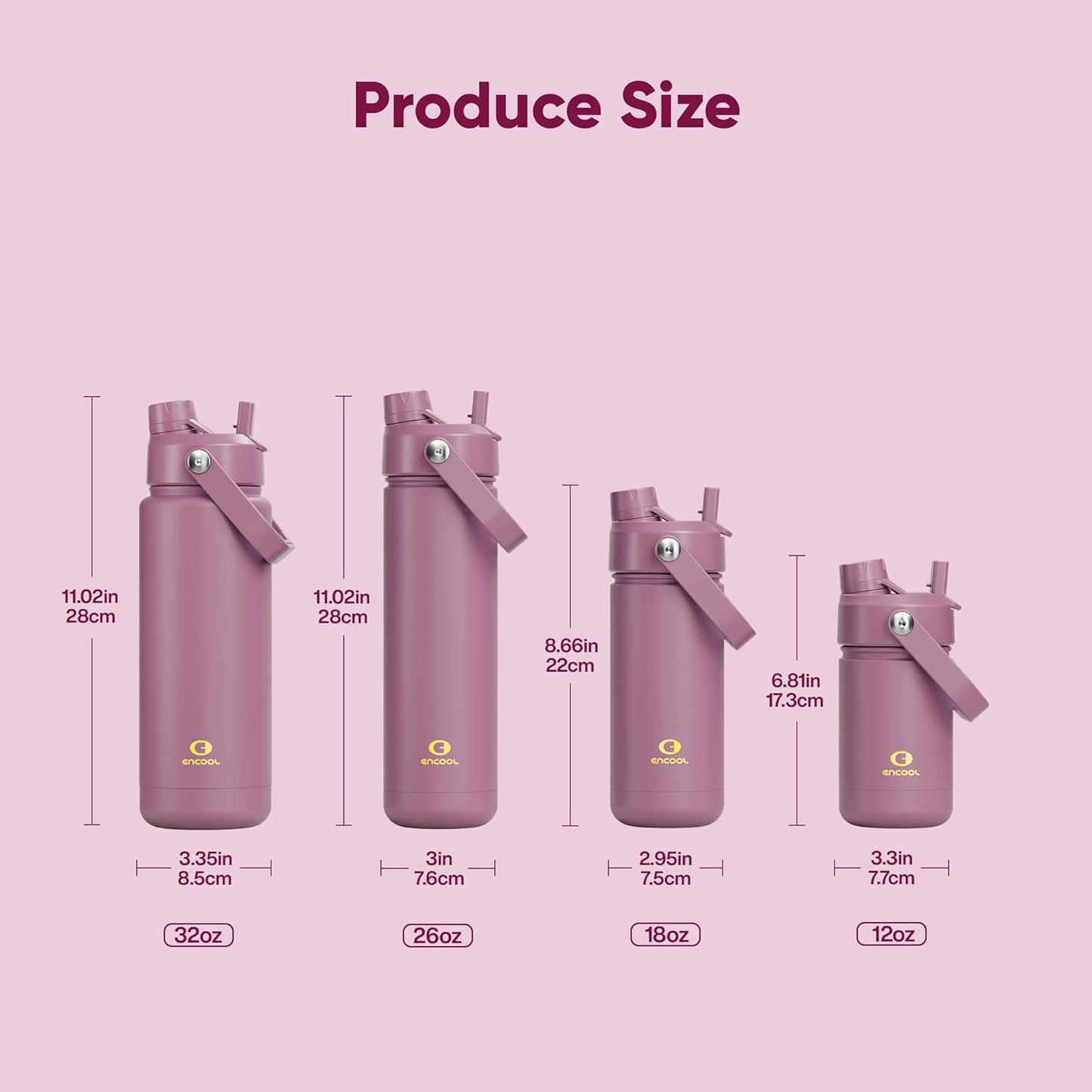 ENCOOL Insulated Water Bottle with Straw Stainless Steel Water Bottle, Leak-Proof, BPA-Free, Double Wall Vacuum Keeps Cold for 24 Hours for Sports, Travel, School (26 oz, Cotton Candy) - Colors D