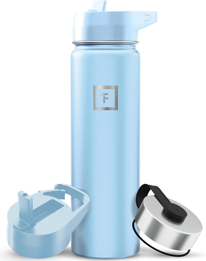 IRON °FLASK Camping & Hiking Hydration Flask with Straw, Wide Mouth Insulated Stainless Steel Sports Water Bottle - 22 oz Aurora