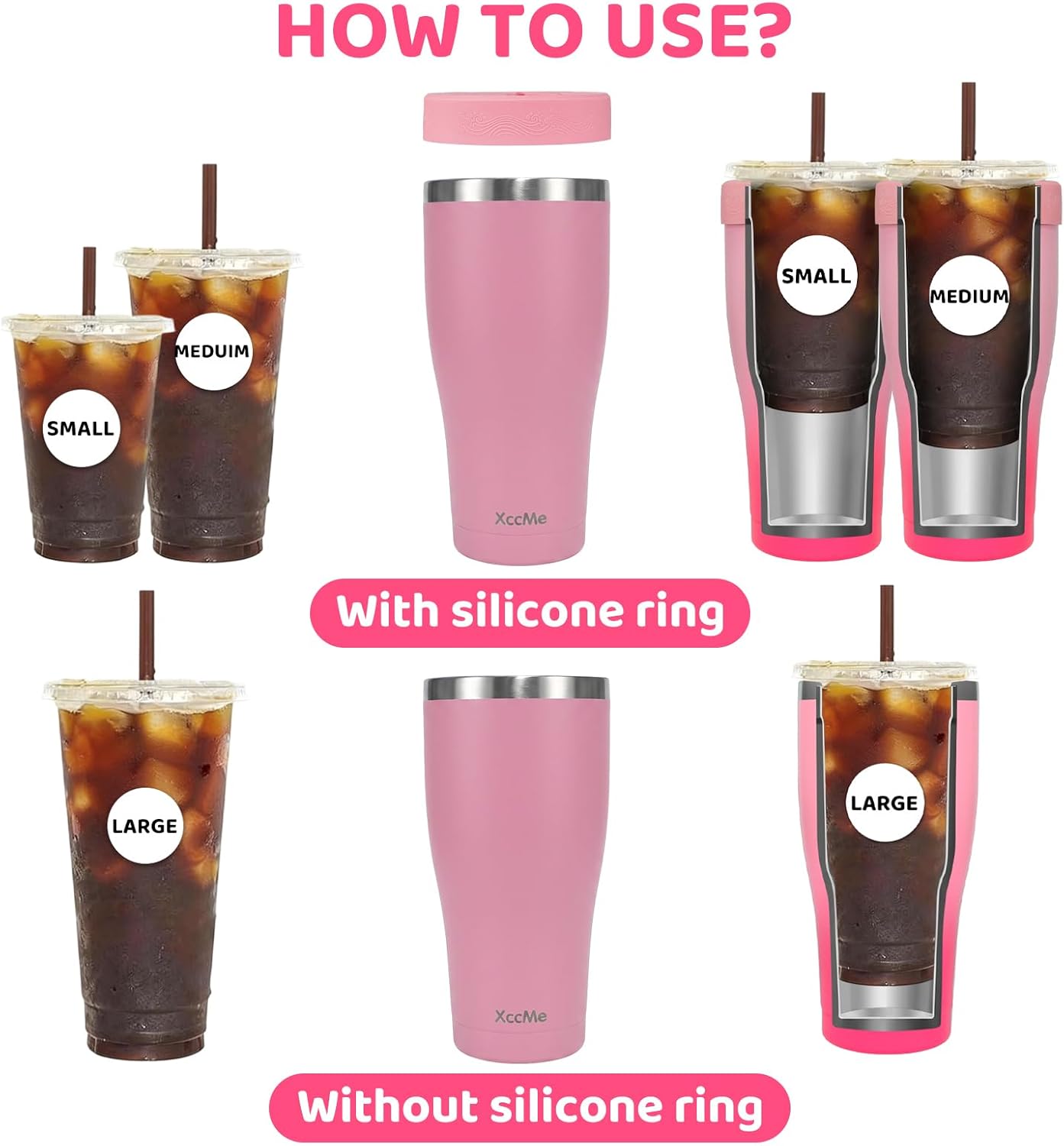Universal Iced Coffee Sleeve,32oz Double Wall Stainless Steel Insulator Fits 16-32oz Starbucks/Dunkin/McDonalds Cups,Reusable Iced Coffee Cup Holder,Leak-Proof Tumbler for Hot,Cold Drink