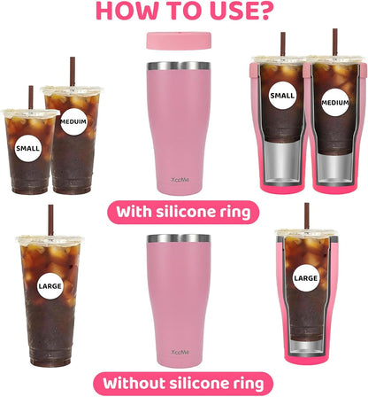 Universal Iced Coffee Sleeve,32oz Double Wall Stainless Steel Insulator Fits 16-32oz Starbucks/Dunkin/McDonalds Cups,Reusable Iced Coffee Cup Holder,Leak-Proof Tumbler for Hot,Cold Drink