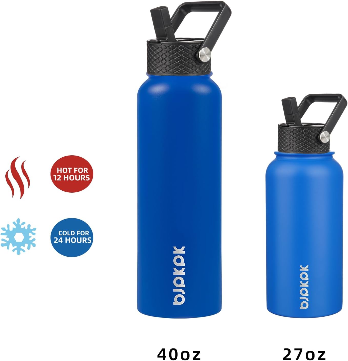 BJPKPK Insulated Water Bottles with Straw Lid, 40oz Stainless Steel Water Bottles with 3 Lids, BPA Free Leakproof Thermo, Tumblers, Cups for Sports, Gym- Midnight - Colors B
