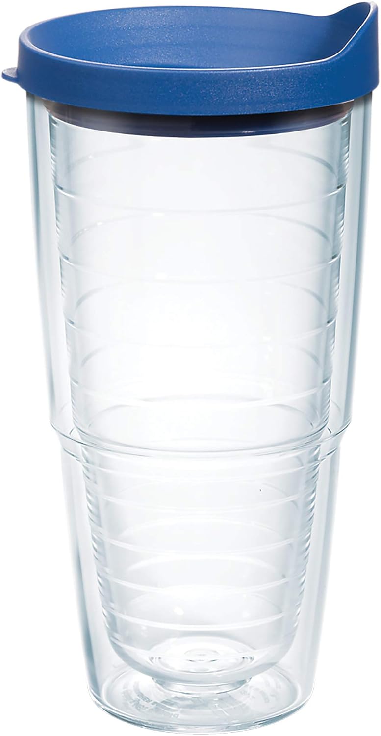 Tervis Clear & Colorful Lidded Made in USA Double Walled Insulated Tumbler Travel Cup Keeps Drinks Cold & Hot, 24oz, Black Lid, 1 Count (Pack of 1)