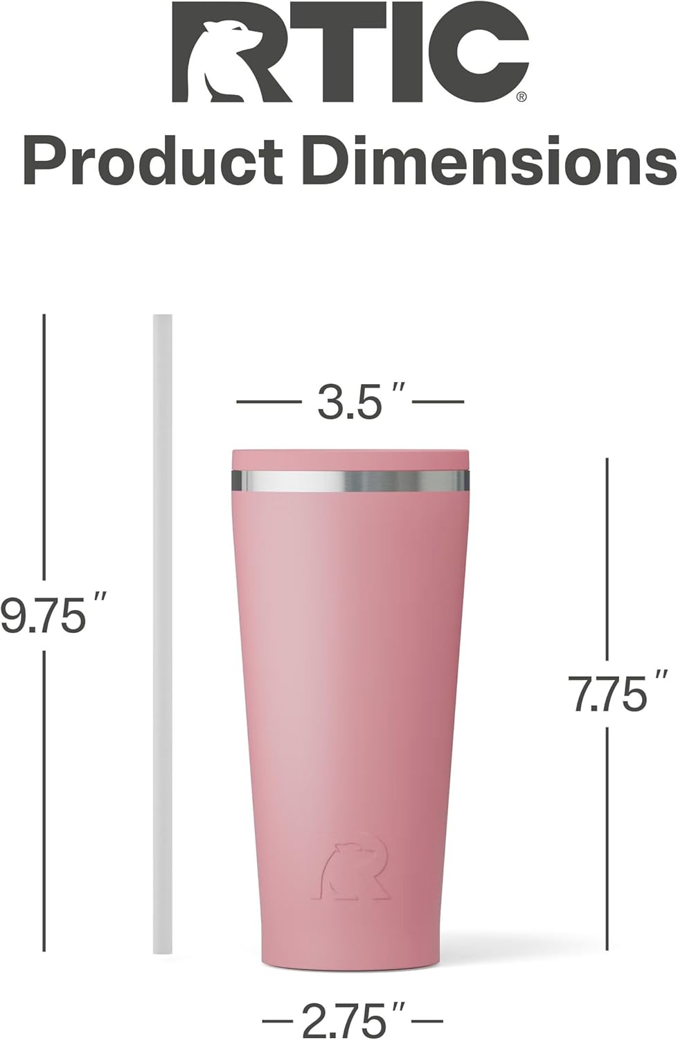 RTIC 20oz Everyday Tumbler Insulated Stainless Steel Portable Travel Coffee Cup with Straw, Ceramic Lining, Spill-Resistant Lid, BPA-Free, Hot and Cold Drink, Beach