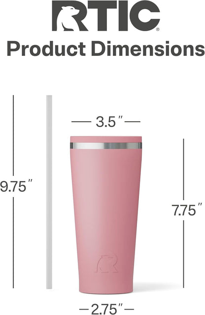 RTIC 20oz Everyday Tumbler Insulated Stainless Steel Portable Travel Coffee Cup with Straw, Ceramic Lining, Spill-Resistant Lid, BPA-Free, Hot and Cold Drink, Beach