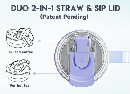 Meoky 32oz Tumbler with Handle, Stainless Steel Travel Mug with 2-in-1 Straw and Sip Lid, Vacuum Insulated Coffee Mug, 100% Leak Proof, Keeps Cold for 24 Hours or Hot for 8 Hours (Sky)