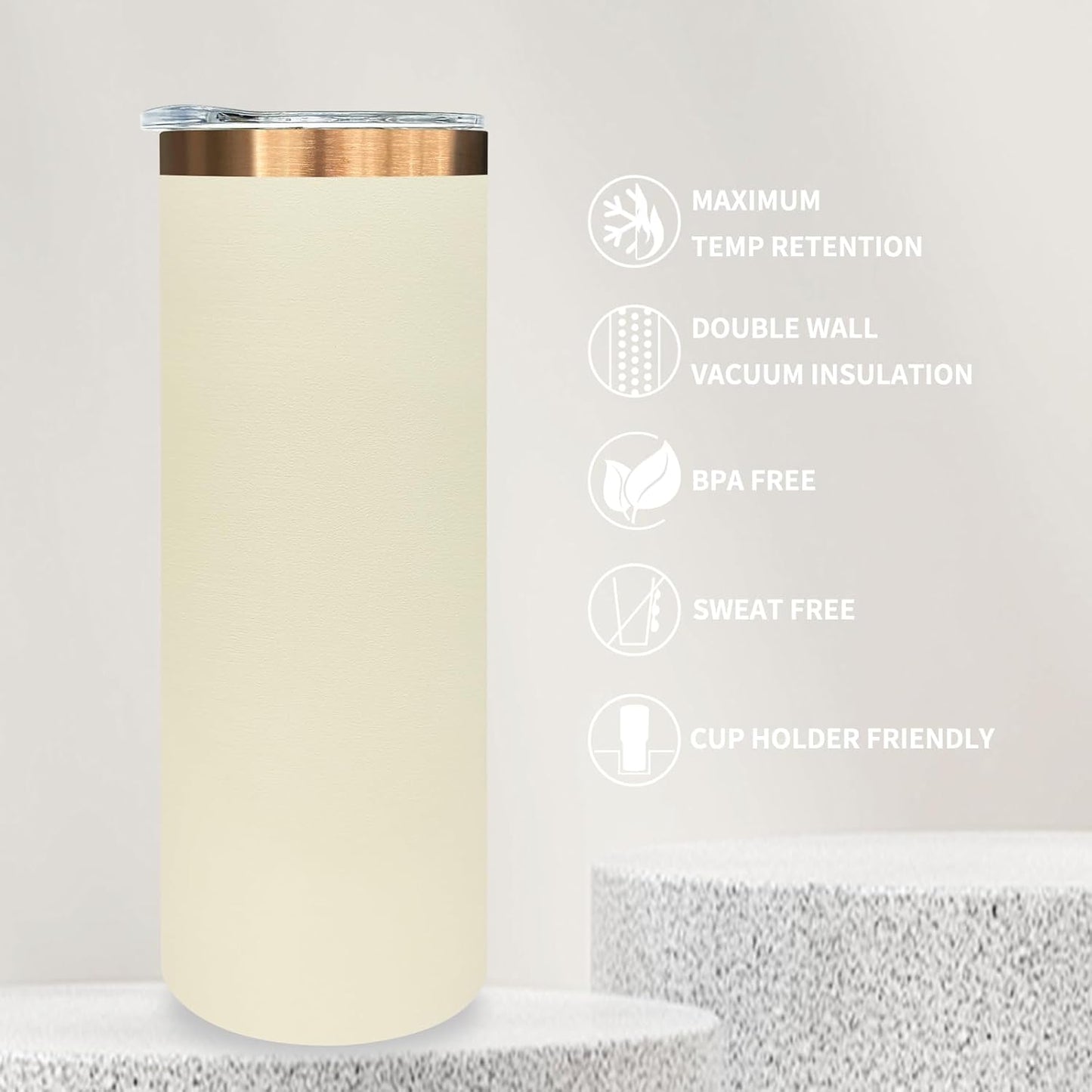 20 oz Skinny Tumblers Bulk, Stainless Steel Insulated Tumbler with Lids and Straws, Slim Double Wall Powder Coated Travel Coffee Mugs Reusable Cup for Hot Cold Drinks (Black,1 pack)