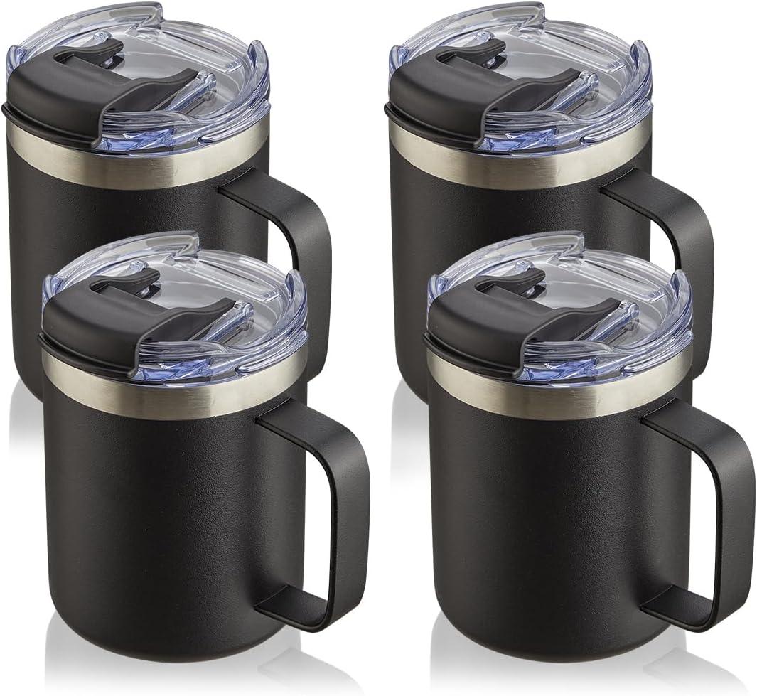 12oz Insulated Coffee Mug Cup with Handle, Stainless Steel Travel Coffee Mug with Flip Lid, Double Wall Vacuum Coffee Tumbler, Navy