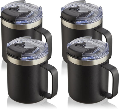 12oz Insulated Coffee Mug Cup with Handle, Stainless Steel Travel Coffee Mug with Flip Lid, Double Wall Vacuum Coffee Tumbler, Navy