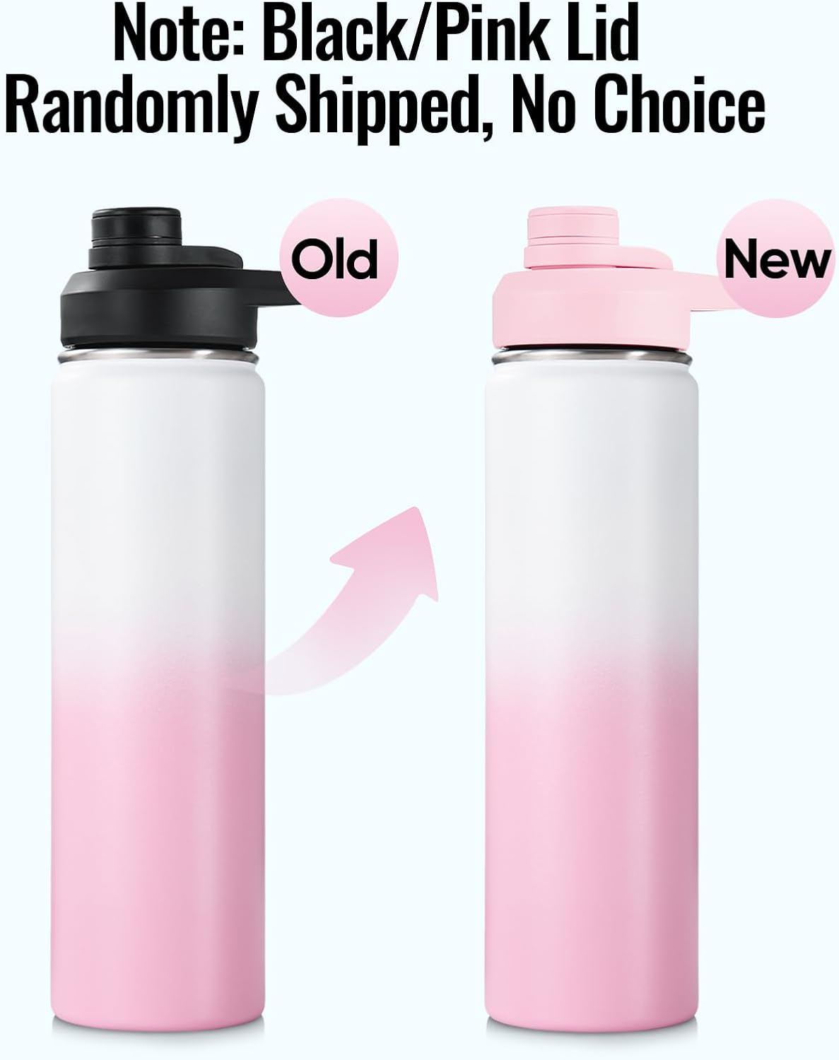 Fijinhom 24 oz Insulated Water Bottle with Handle, 304 Stainless Steel Water Bottles with Wide Mouth, Double Wall Vacuum Sports Water Bottle, BPA Free, Keep Cold and Hot, Black | with Handle