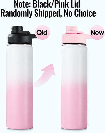Fijinhom 24 oz Insulated Water Bottle with Handle, 304 Stainless Steel Water Bottles with Wide Mouth, Double Wall Vacuum Sports Water Bottle, BPA Free, Keep Cold and Hot, Black | with Handle