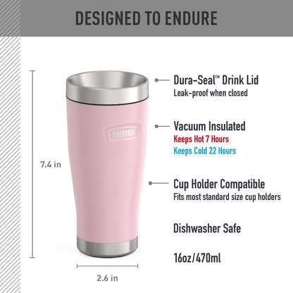 THERMOS ICON SERIES, Stainless Steel Tumbler, Matte Stainless Steel, 16 oz