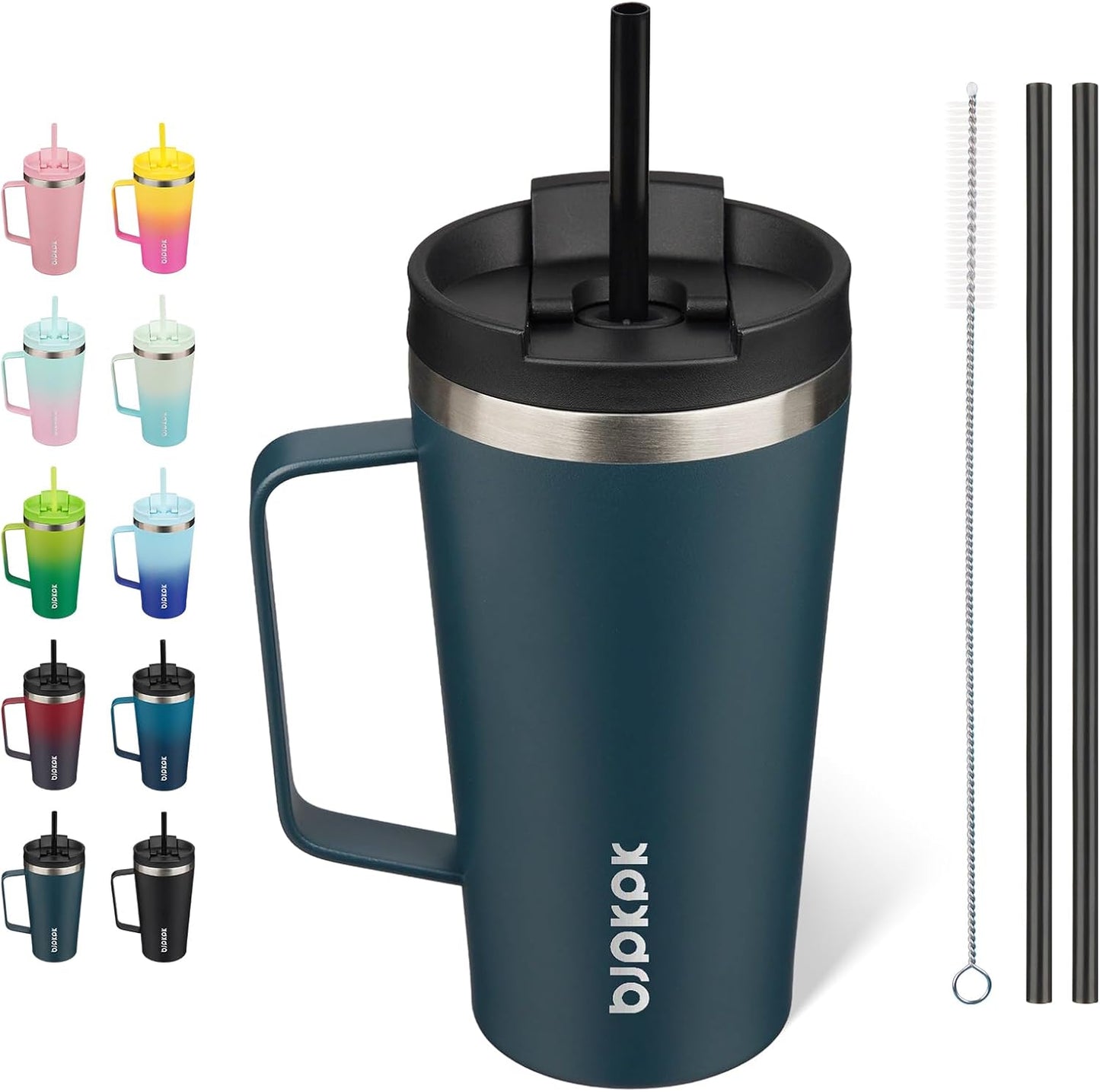 BJPKPK Insulated Tumbler with Handle, 18oz Insulated Tumblers with Lid and Straw, Stainless Steel Metal Water Bottles, Coffee Travel Mugs, Cups, Marshmallow