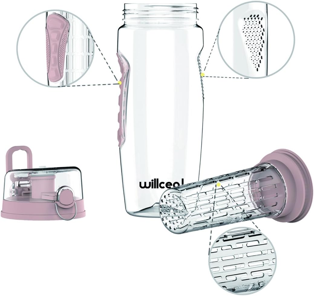 Fruit Infuser Water Bottle 32oz- Durable, Large - BPA Free Tritan, Flip Lid, Leak Proof Design - Sports, Camping