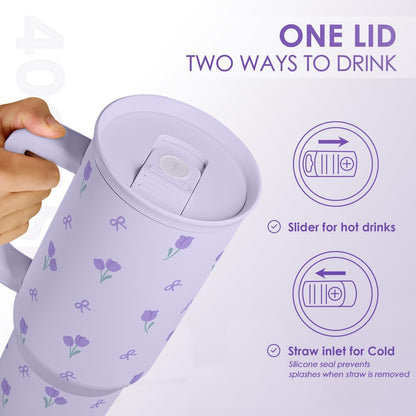 SANDJEST Pickleball 40oz Tumbler With Handle and Straw, Pickleball Queen Insulated Stainless Steel Travel Coffee Mug for Women Girls Players, Gift Idea for Birthday Christmas Mothers Day