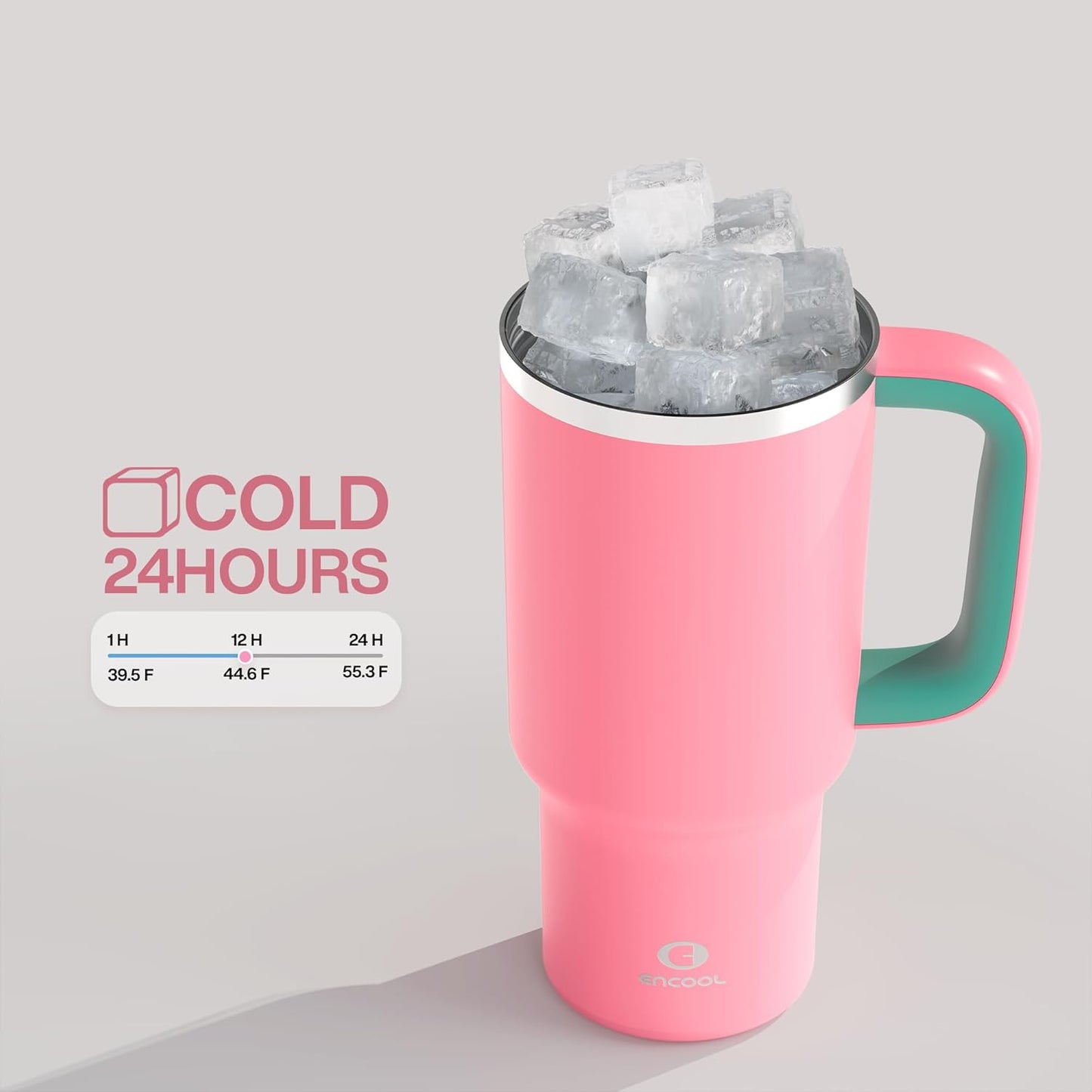 40 oz Tumbler with Handle and Straw: Stainless Steel Insulated Tumbler Keeps Cold for 24 Hours, Leakproof Travel Cup Fits in Cup Holder and BPA-Free, Cotton Candy