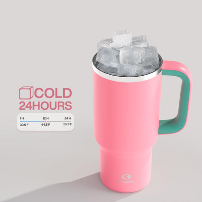 40 oz Tumbler with Handle and Straw: Stainless Steel Insulated Tumbler Keeps Cold for 24 Hours, Leakproof Travel Cup Fits in Cup Holder and BPA-Free, Cotton Candy