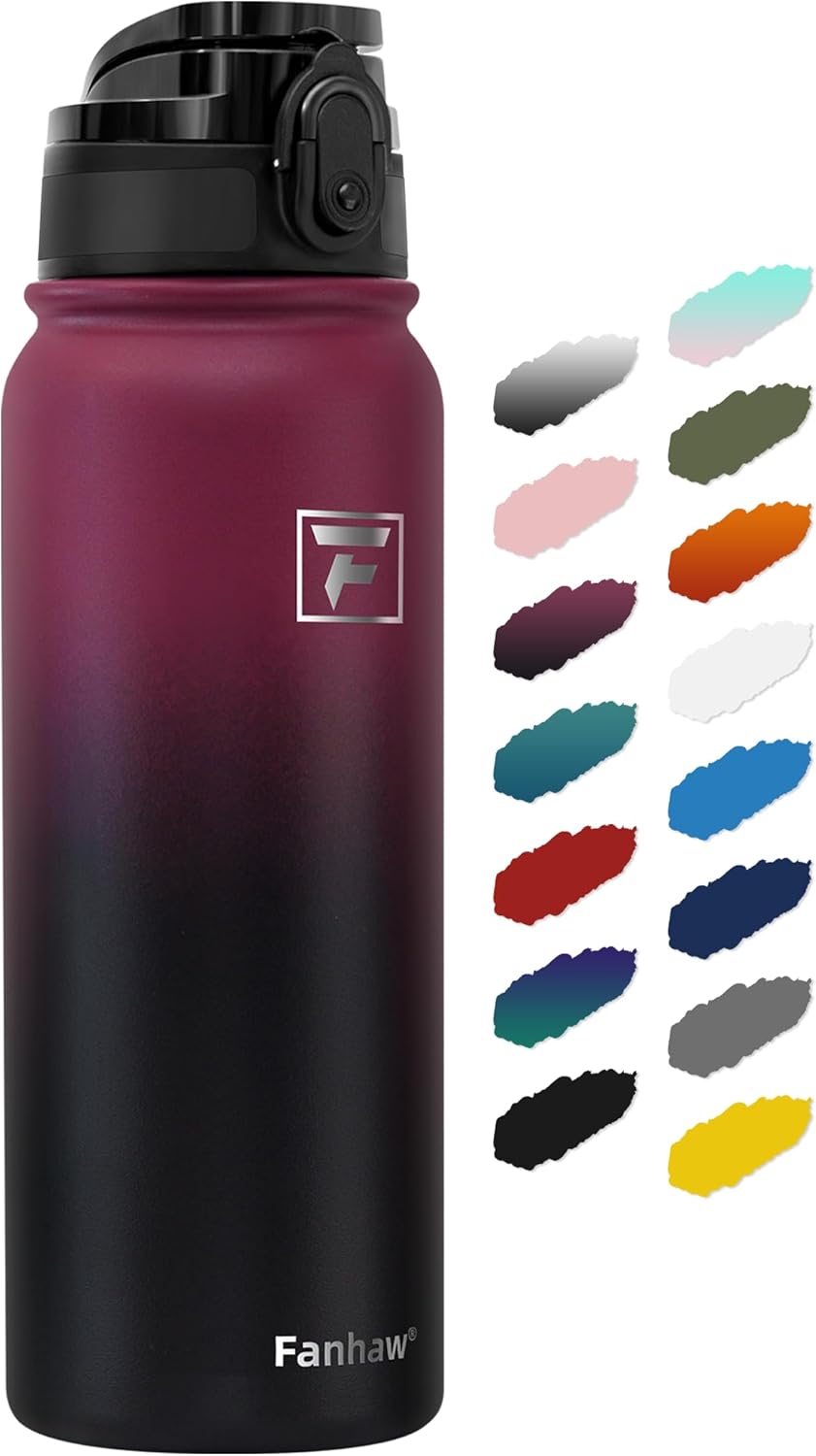 Fanhaw 20 oz Insulated Stainless Steel Water Bottle with Anti-Dust Chug Lid, Leakproof Vacuum Metal Everyday Use Bottle for Kids, Teens & Adults, Back to School Essentials (Green Blue)