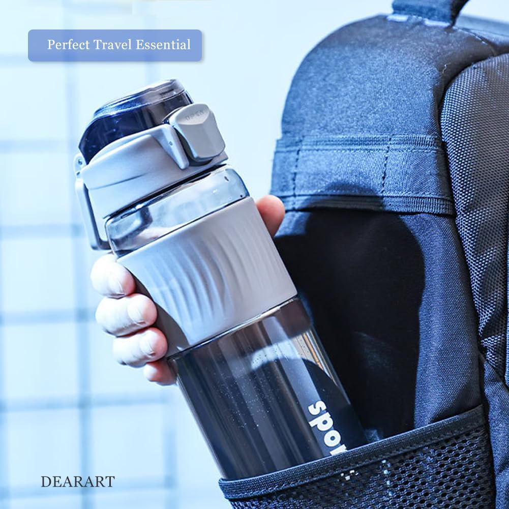 DEARART 24oz Water Bottles with Buckle, 100% Leakproof Anti Slip Silicone Bottle, No Straw Clear Bottle Easy Clean, Suit Sport Office School Travel Gym Yoga for Women Men, Dark Cyan