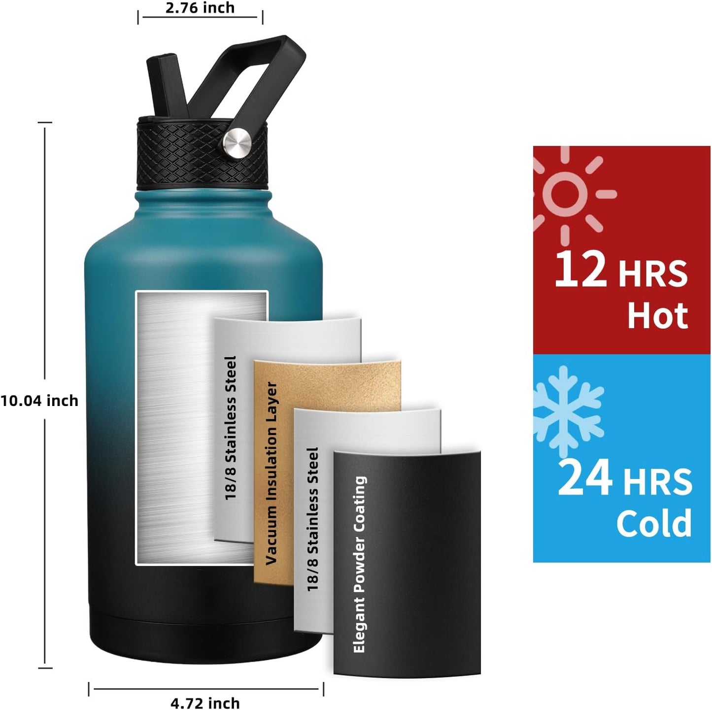 Insulated Water Bottle 40oz,Triple Wall Vacuum Stainless Steel(Dishwasher Safe),Leak Proof & Non-BPA,Flask Jug with Paracord Handle & Straw Spout Lids Sports Cherry Blossom