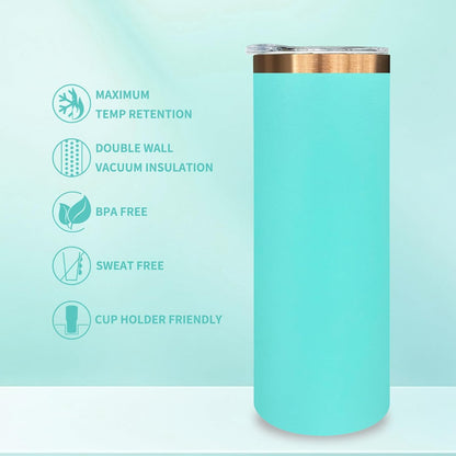 20 oz Skinny Tumblers Bulk, Stainless Steel Insulated Tumbler with Lids and Straws, Slim Double Wall Powder Coated Travel Coffee Mugs Reusable Cup for Hot Cold Drinks (Black,1 pack)