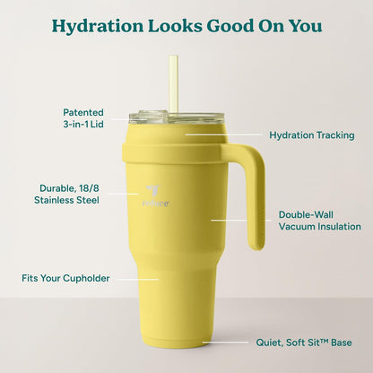 REDUCE 24 oz Stainless Steel Tumbler with Handle - Dual-Wall Vacuum Insulated Travel Mug, Sweat-Proof Lid & Reusable Straw - Keeps Drinks Cold for 24 Hrs, Fits Cupholders, Dishwasher Safe - Lilac Bud