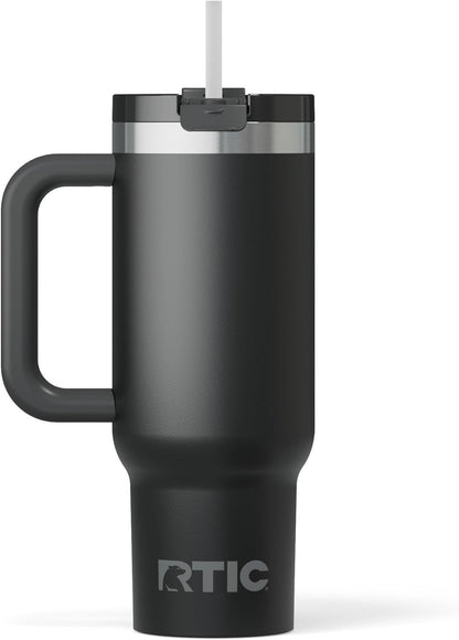 RTIC 30 oz Road Trip Tumbler Double-Walled Ceramic Lined InsulatedStainless Steel Portable Travel Coffee Mug Cup with Lid, Handle and Straw, Periwinkle Bouquet