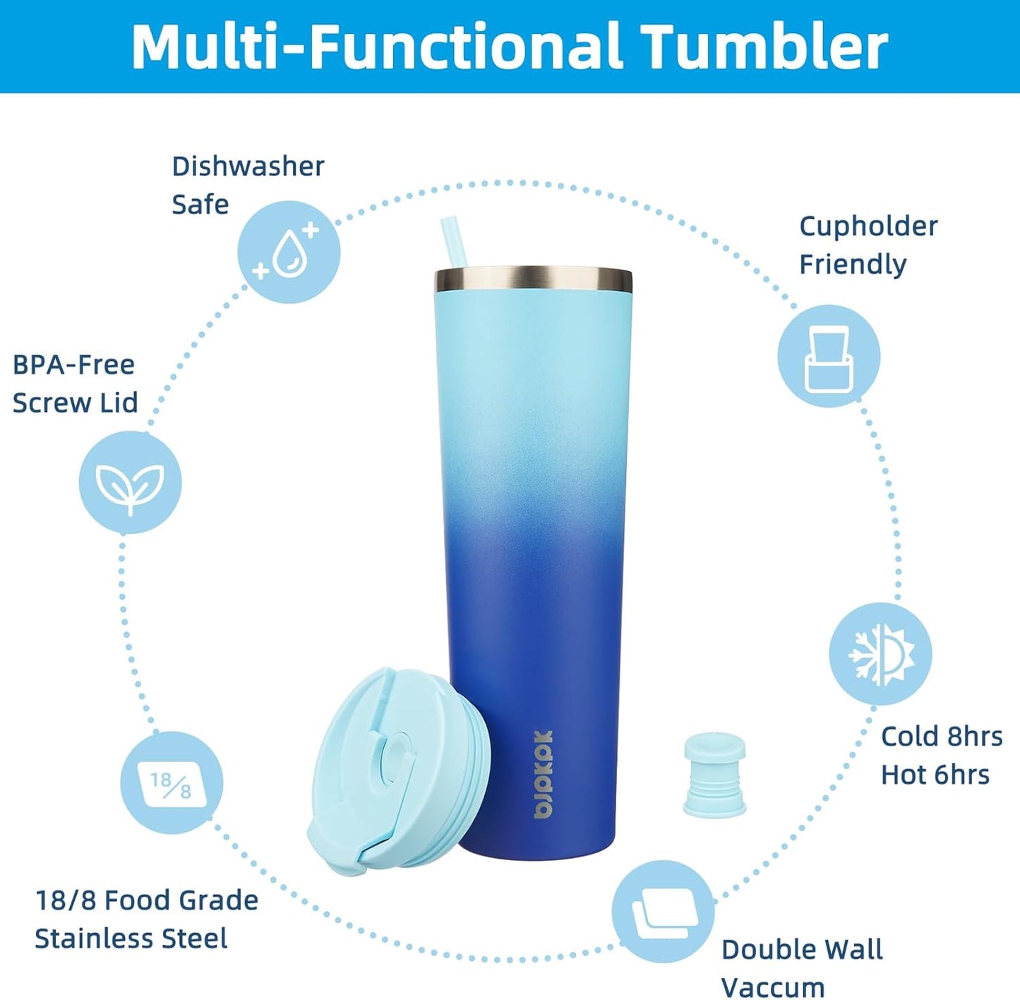 BJPKPK 4 Pack Tumbler with Lid and Straw,30oz Insulated Tumblers Bulk Reusable Travel Coffee Mug, Dishwasher Safe Double Wall Vacuum Insulated Cup Gift for Men Women,Light Blue Leopard
