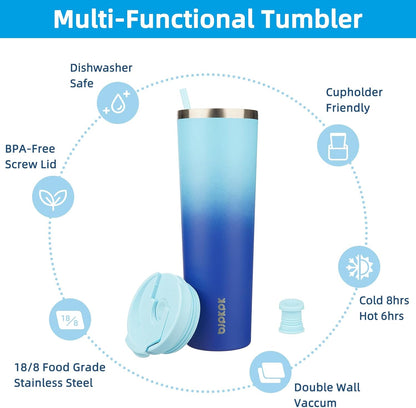 BJPKPK 4 Pack Tumbler with Lid and Straw,30oz Insulated Tumblers Bulk Reusable Travel Coffee Mug, Dishwasher Safe Double Wall Vacuum Insulated Cup Gift for Men Women,Light Blue Leopard